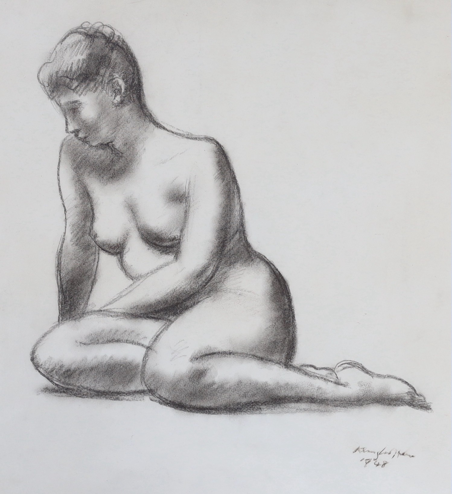 Clara Klinghoffer (1900-1970), charcoal, Seated female nude, signed and dated 1948, 45 x 43cm